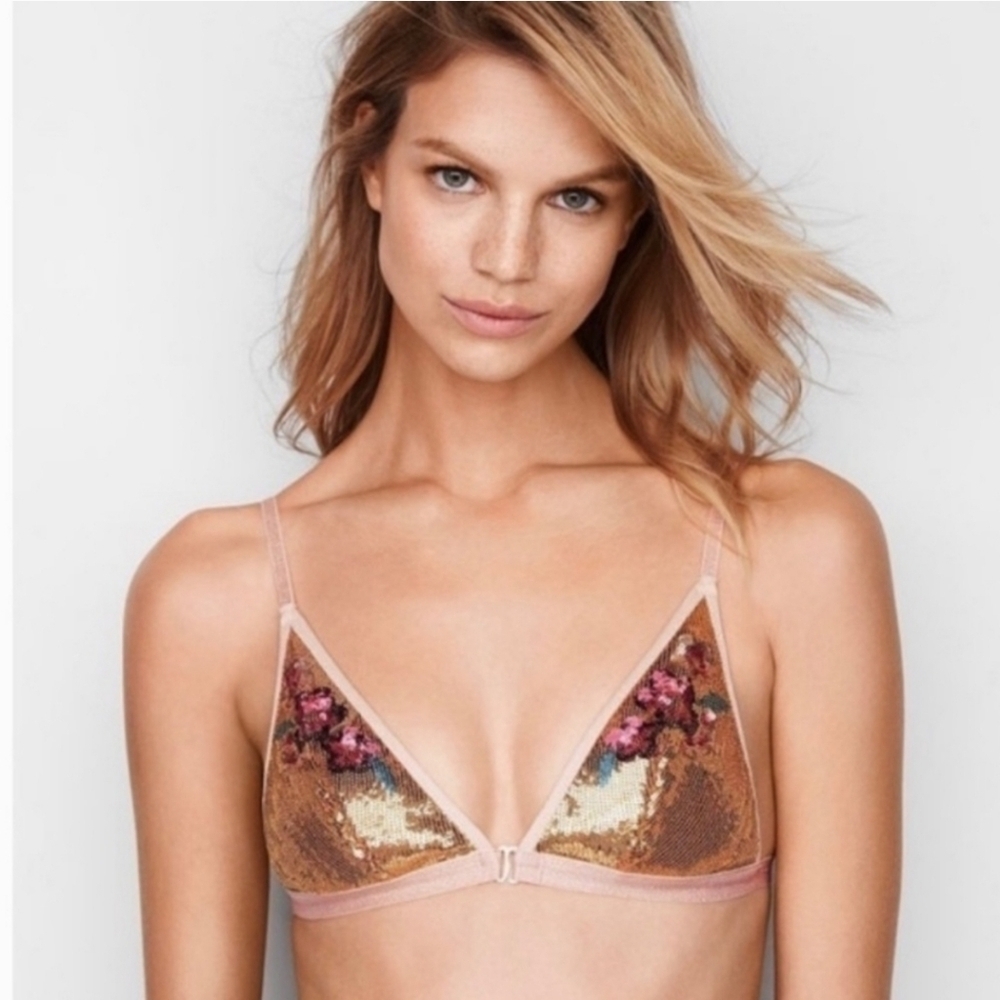 Victoria's Secret Sequin Embellished Triangle Bralette Pink Glam Size S